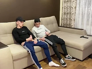 Youthfull studs get off with 2 buddies in red-hot sporwear activity