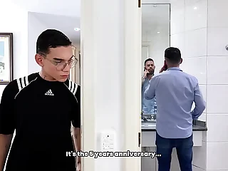 Kaio Paulista and Ryan Ross get a helping forearm from a mischievous dude with a hefty penis